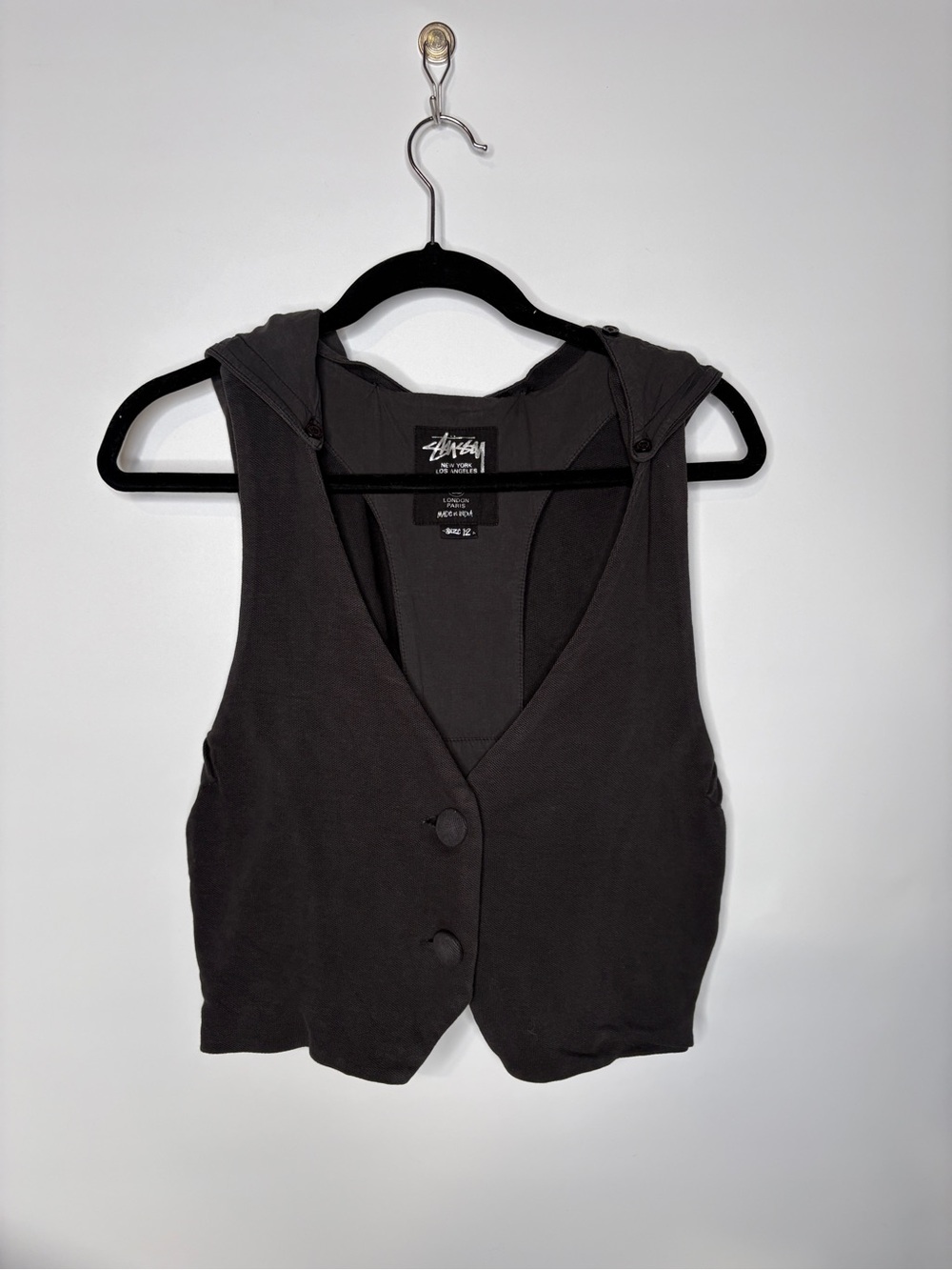 Stussy Cotton Cropped Vest With Removeable Hood Black Size 12 AUS = Size 8 US